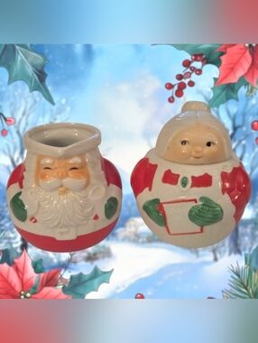Avon Santa Claus Creamer & Mrs. Claus Covered Sugar Bowl (1984)
